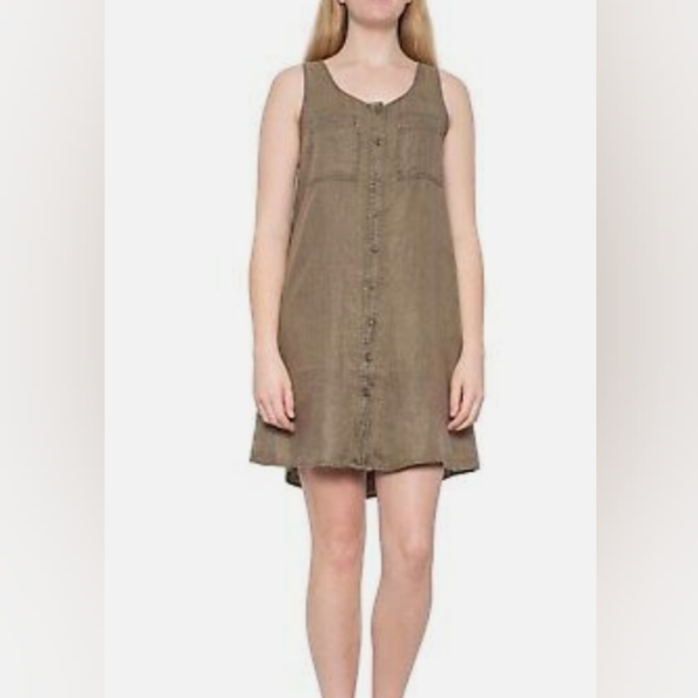 Nicole Miller New York 100%linen Olive Green tank Dress Sz L